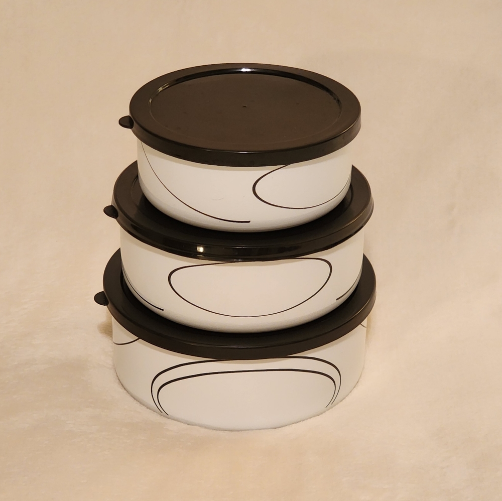 Corelle Coordinates 3 Piece Enamel on Steel Bowl Set, Simple Lines